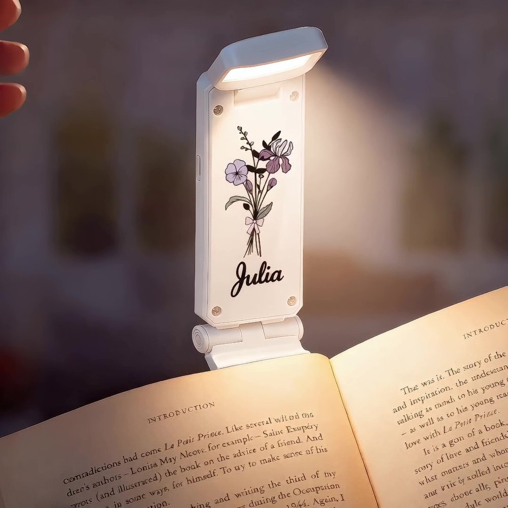 Personalized Birth Flower LED Rechargeable Light Clip with Name Reading Accessories Birthday Gift for Book Lovers Readers Students 3