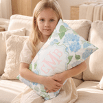 Personalized Hydrangea Pattern Design Soft Pillow Cover with Monogram Room Decor Birthday Christmas Gift for Women Flower Lovers