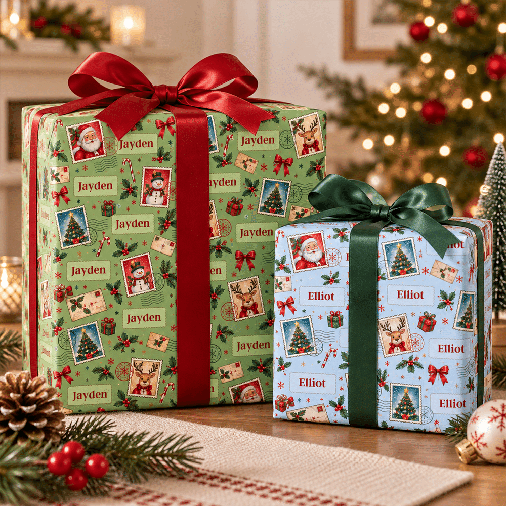 Personligt julmotiv – stämpel, bokstavsdesign, namntåg, presentpapper, julklappsförpackning, present till barn, vänner och familj 5