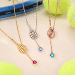 Personalized Tennis Racket Sterling Silver Necklace with Birthstone Tennis Match Birthday Gift for Tennis Lovers Friends