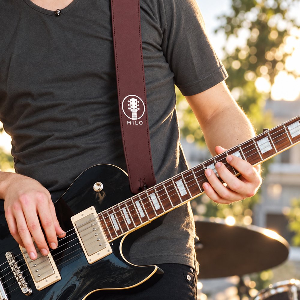 Personalised Guitar-Themed Pattern Adjustable PU Leather Guitar Strap with Name Music Accessories Birthday Gift for Guitarist Musician 3