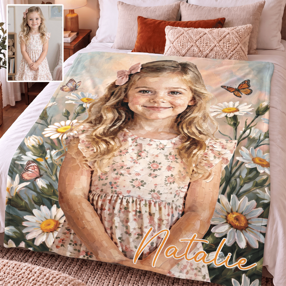 Personalized Birth Flower Oil Painting Photo Soft Throw Blanket with Name Home Decor Birthday Gift for Woman Man Girlfriend Sister 5