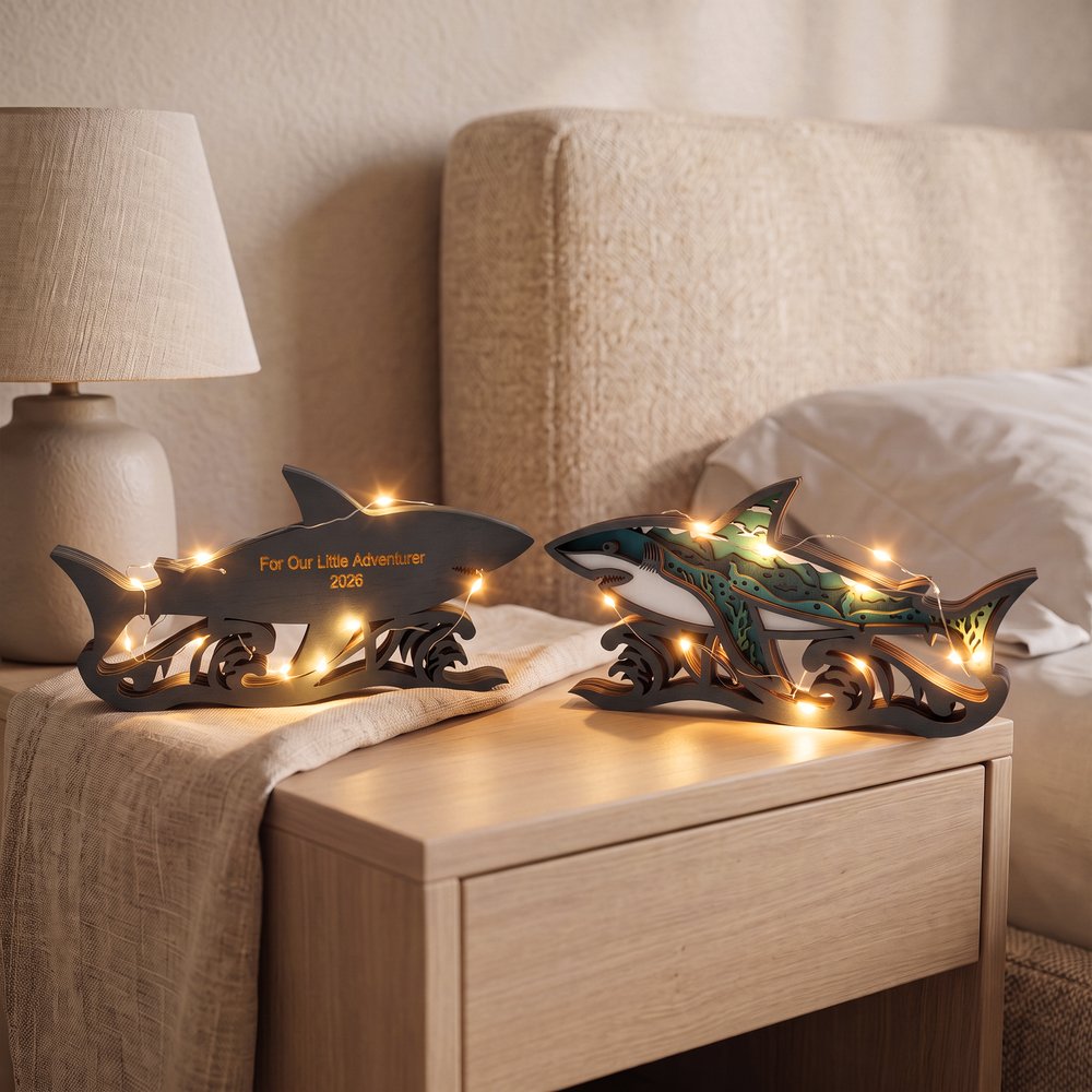 Personalised Sea Turtle Shark Layered Wooden LED Light with Text Bedroom Decor Birthday Holiday Christmas Gift for Kids Marine Life Enthusiasts 3