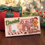 Personalisierter Holz Geldhalter mit Weihnachtsmotiv & Namen | Geldgeschenk originell verpacken | Weihnachtsgeschenk für Familie, Kinder & Enkelkinder