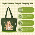 Borsa tote in velluto a coste personalizzata con foto, personaggio dei cartoni animati, fiore del mese di nascita e nome – Per l’uso quotidiano, la spesa e come regalo di compleanno per la fidanzata o le donne