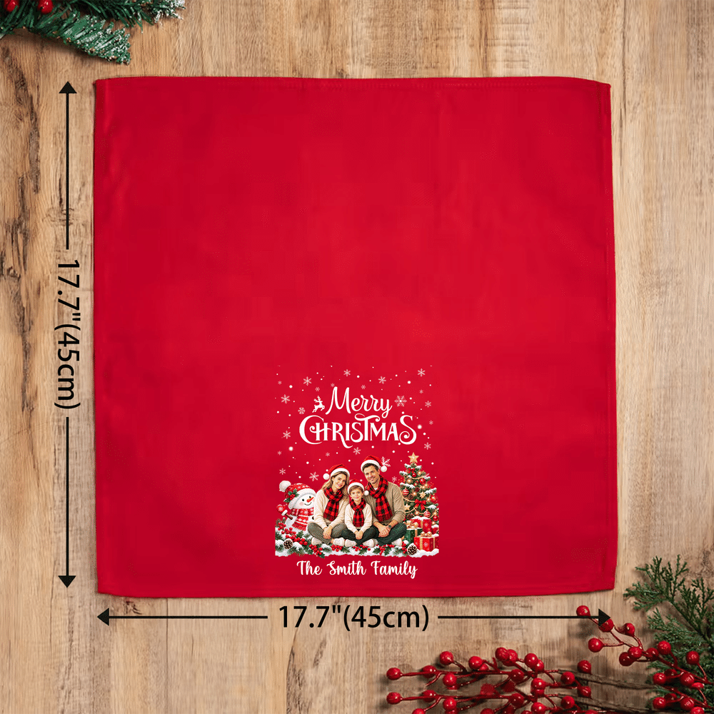 Personalized Santa Hat Photo 100% Cotton Red Christmas Napkin with Text Table Decor Christmas Gift for Family Friends 8