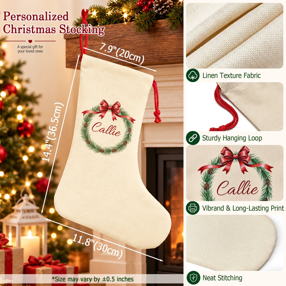 Personalised Holly Gingerbread Cookies Wreath Christmas Stocking Gift Bag with Name Fireplace Decor Christmas Gift for Family Couple 10