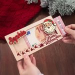 Personalisierter Holz Geldhalter mit Weihnachtsmotiv & Namen | Geldgeschenk originell verpacken | Weihnachtsgeschenk für Familie, Kinder & Enkelkinder