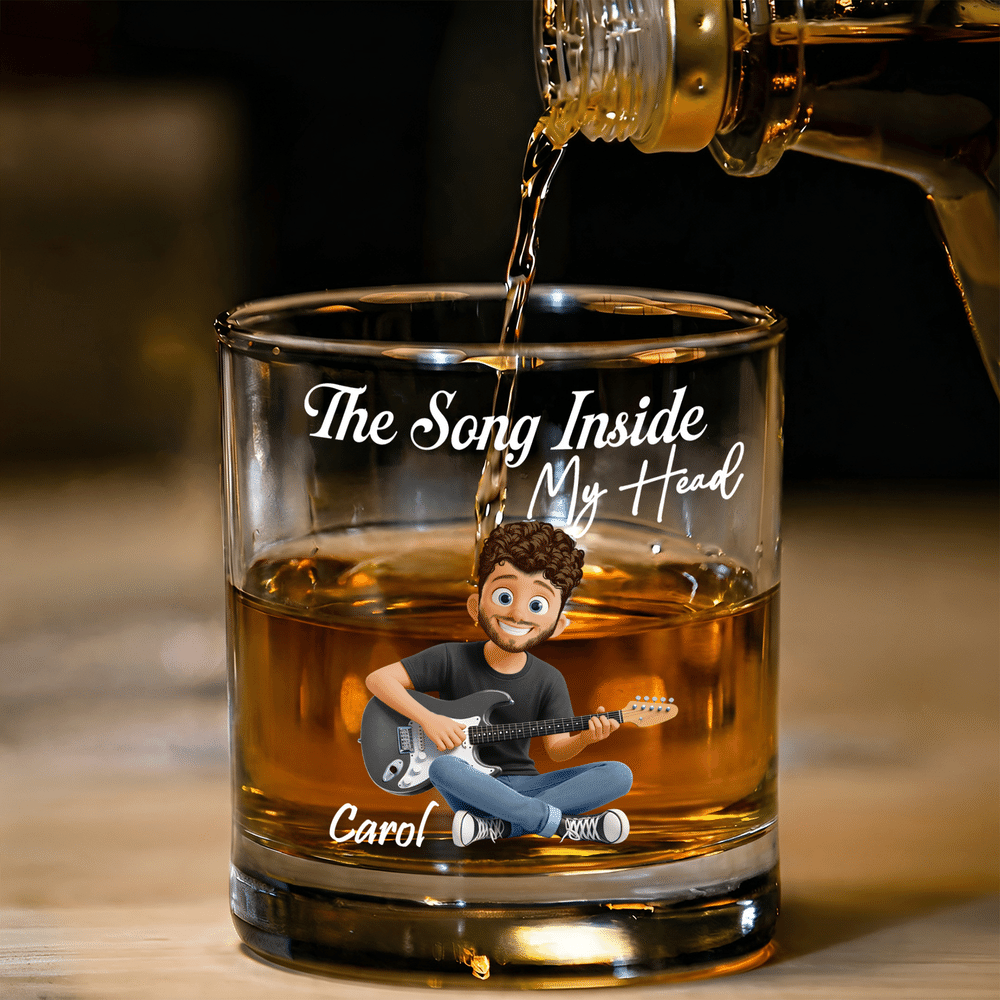 Vaso de whisky «Rock» de 10 oz con diseño personalizado de una guitarra en estilo 3D y nombre; regalo ideal para cumpleaños, aniversarios y fiestas, para guitarristas y amantes de la música 1