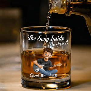 Personalized 3D-Style Guitar Character 10 oz Rock Whiskey Glass with Name Birthday Anniversary Holiday Gift for Guitar Players Music Lovers