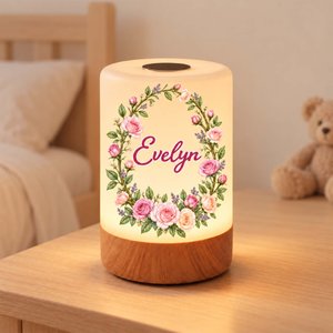 Luz nocturna LED táctil regulable con corona de flores de nacimiento personalizada, nombre y mando a distancia. Decoración para el hogar. Regalo de cumpleaños para mujer y mamá.
