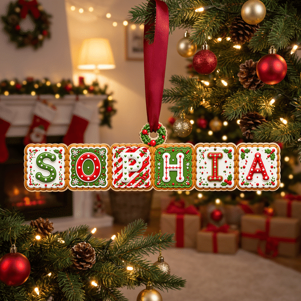 Personalized 3D-Effect Artwork Gingerbread Name Horizontal Vertical Wooden Ornament Tree Decor Christmas Gift for Family Kids Friends