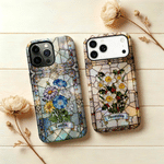 Coque de téléphone personnalisée style vitrail avec fleur de naissance et prénom pour iPhone – Cadeau d'amitié ou d'anniversaire pour la famille ou un ami, à utiliser au quotidien 2