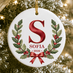Decorazione natalizia personalizzata in ceramica con iniziale, nome e anno: ornamento per l'albero di Natale, regalo di Natale per bambini, familiari e amici