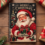 Personalised Christmas Shiny Diamond Style Santa Claus A5 Spiral Journal Notebook with Name and 120 Lined Pages Christmas Gift for Kids