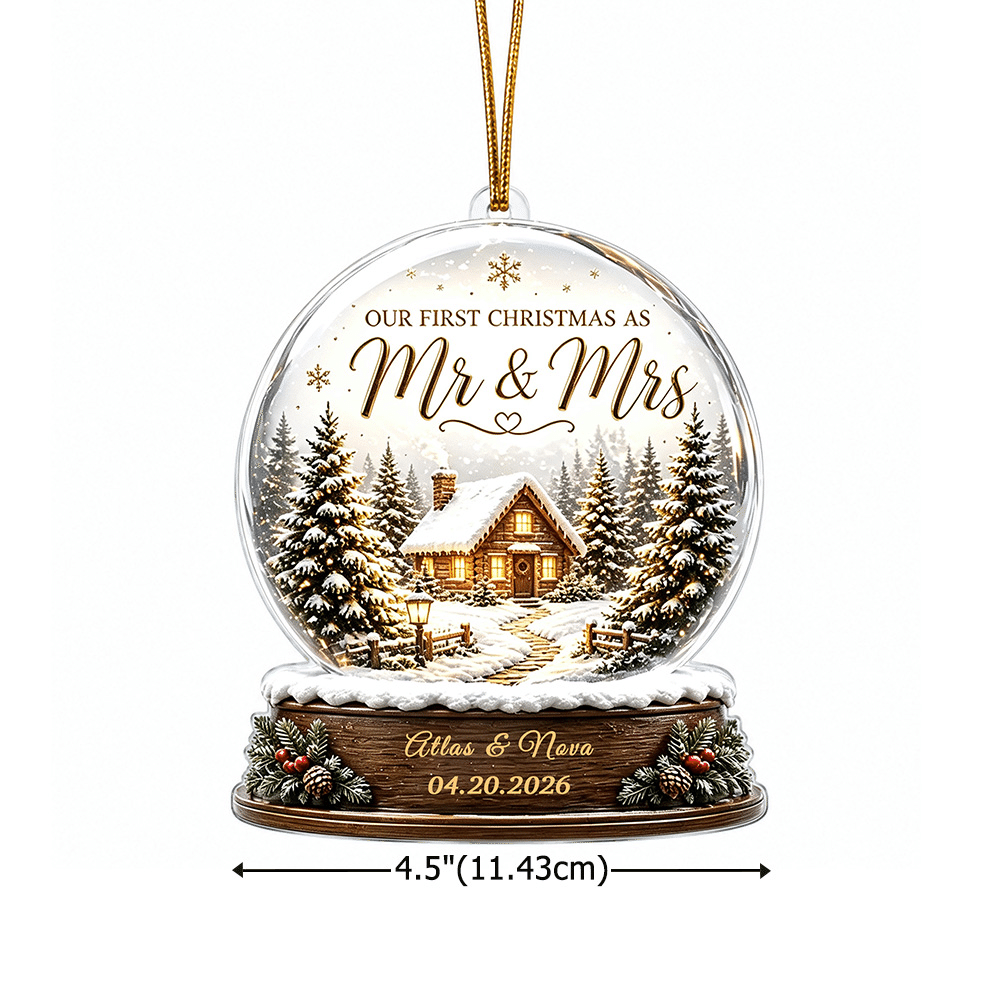 Personalised 3D-Effect Artwork Holly Cabin Our First Christmas Crystal Ball Shaped Acrylic Ornament with Name and Date Christmas Gift for Newlywed 6