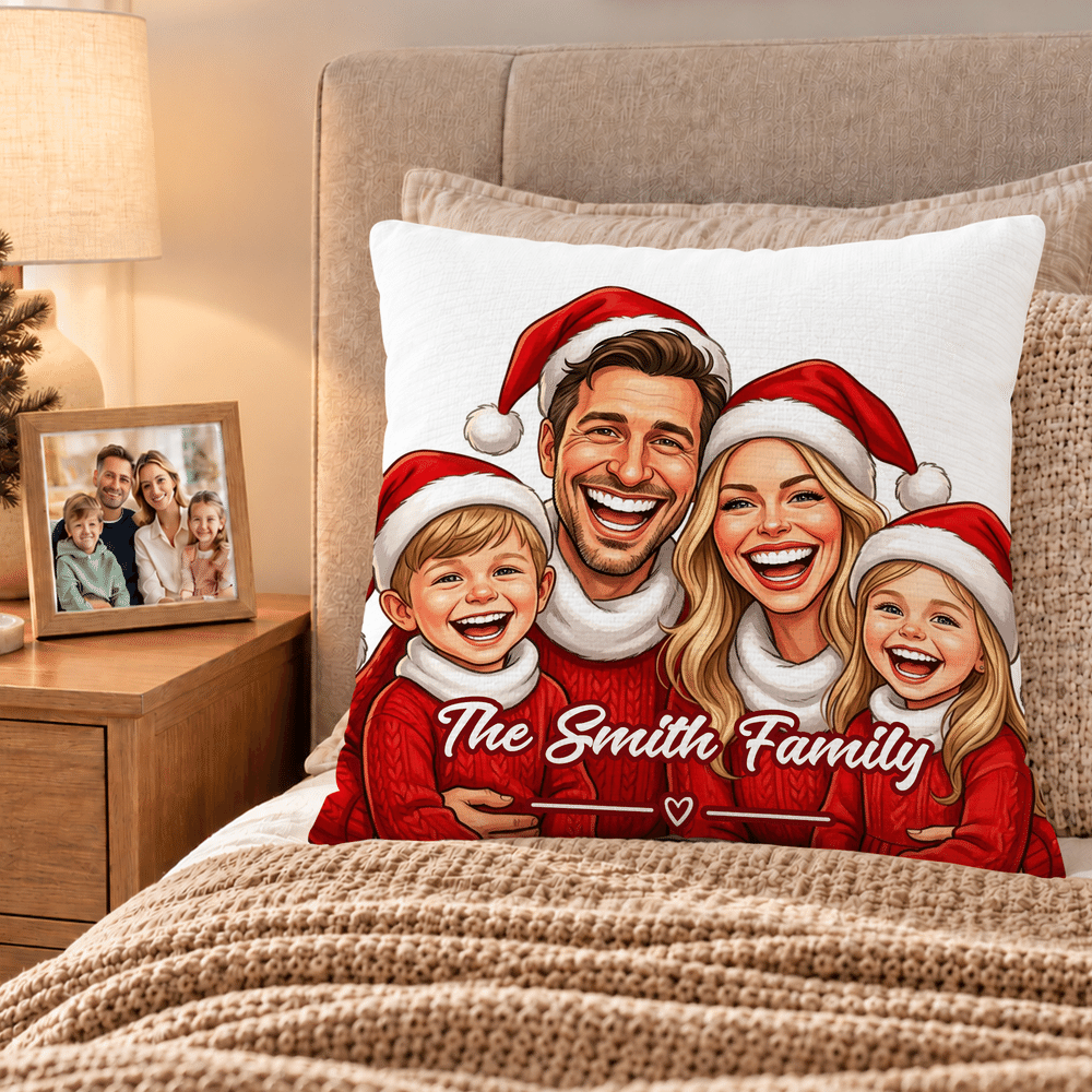 Personalized Christmas Theme Exaggerated Comic Photo Throw Pillow Cover with Text Home Decoration Anniversary Christmas Gift for Couple Family Friend 2