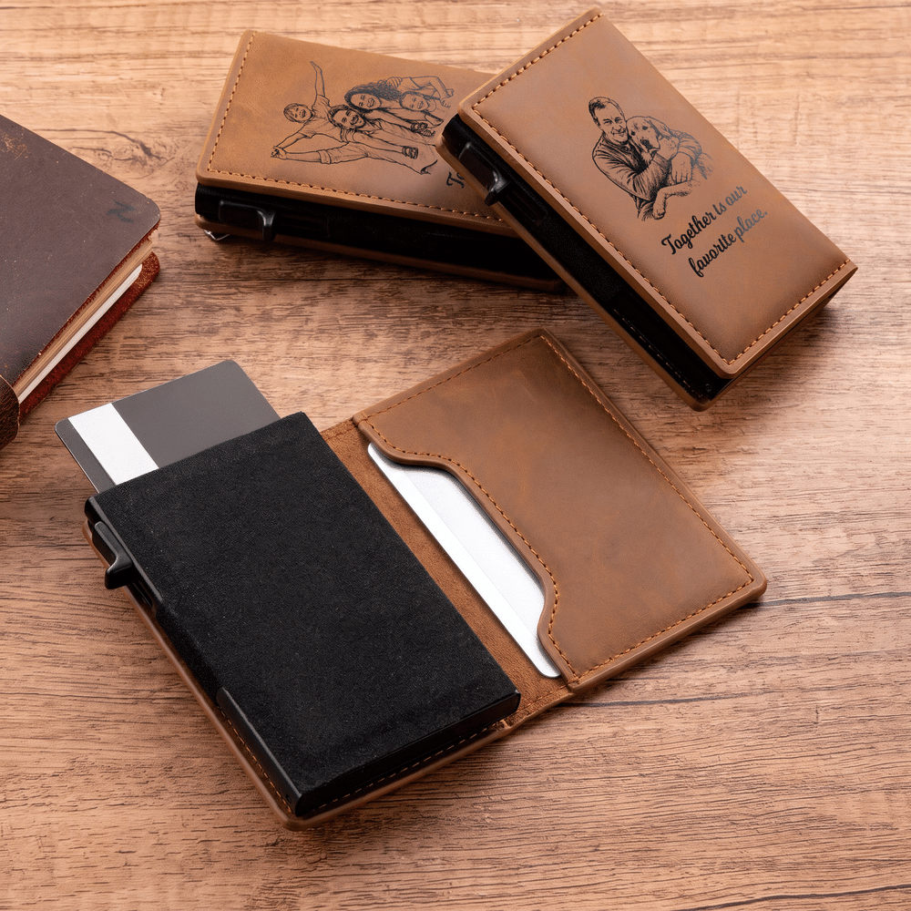 Personalised Sketch Family Photo Slim RFID Blocking Pop Up Card Holder Wallet with Text Christmas Father's Day Gift for Men Dad 3
