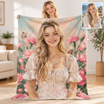 Personalized Birth Flower Oil Painting Photo Soft Throw Blanket with Name Home Decor Birthday Gift for Woman Man Girlfriend Sister 1