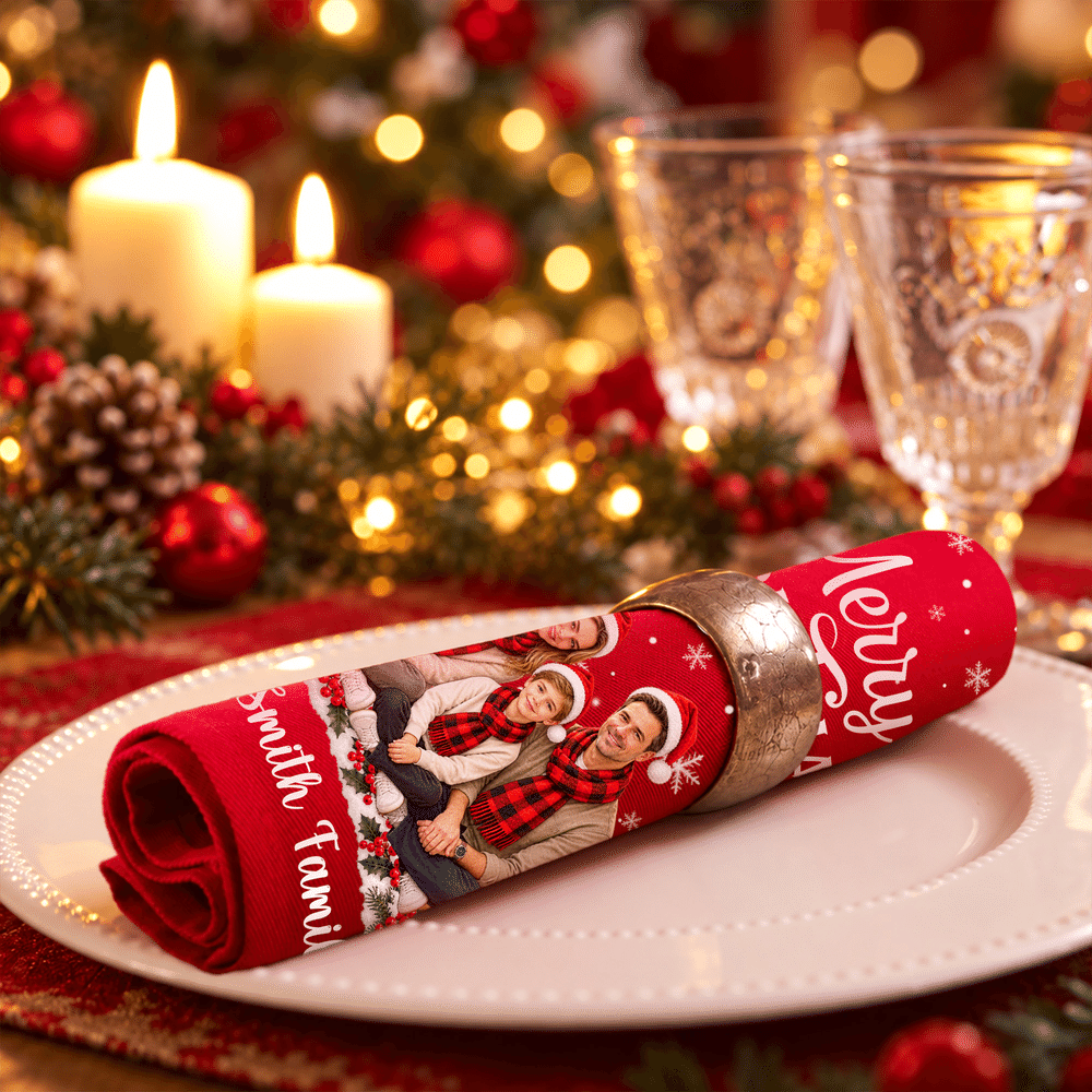 Personalized Santa Hat Photo 100% Cotton Red Christmas Napkin with Text Table Decor Christmas Gift for Family Friends 6