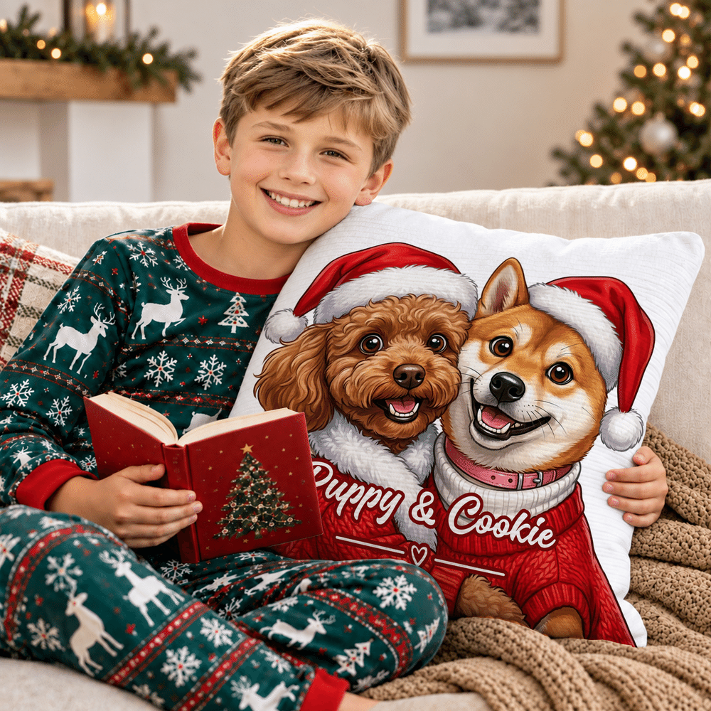Personalized Christmas Theme Exaggerated Comic Photo Throw Pillow Cover with Text Home Decoration Anniversary Christmas Gift for Couple Family Friend 5