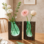 Personalized Artistic Wood Grain Green Wavy Glass Vase with Engraved Name Home Decor Anniversary Birthday Gift for Mom Grandma