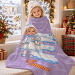 Personalised 3D-Style Art Christmas Character Photo Word Cloud Soft Throw Blanket with Name Home Decor Christmas Gift for Friends Kids Family 3