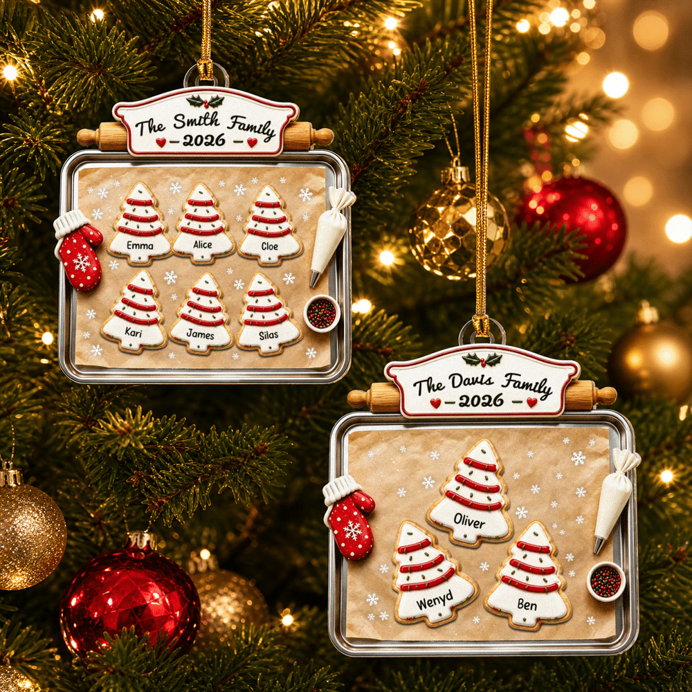 Personalised 3D-Effect Artwork Christmas Tree Biscuit Baking Pan Shaped Acrylic Ornament with 2-10 Names Christmas Gift for Family 2