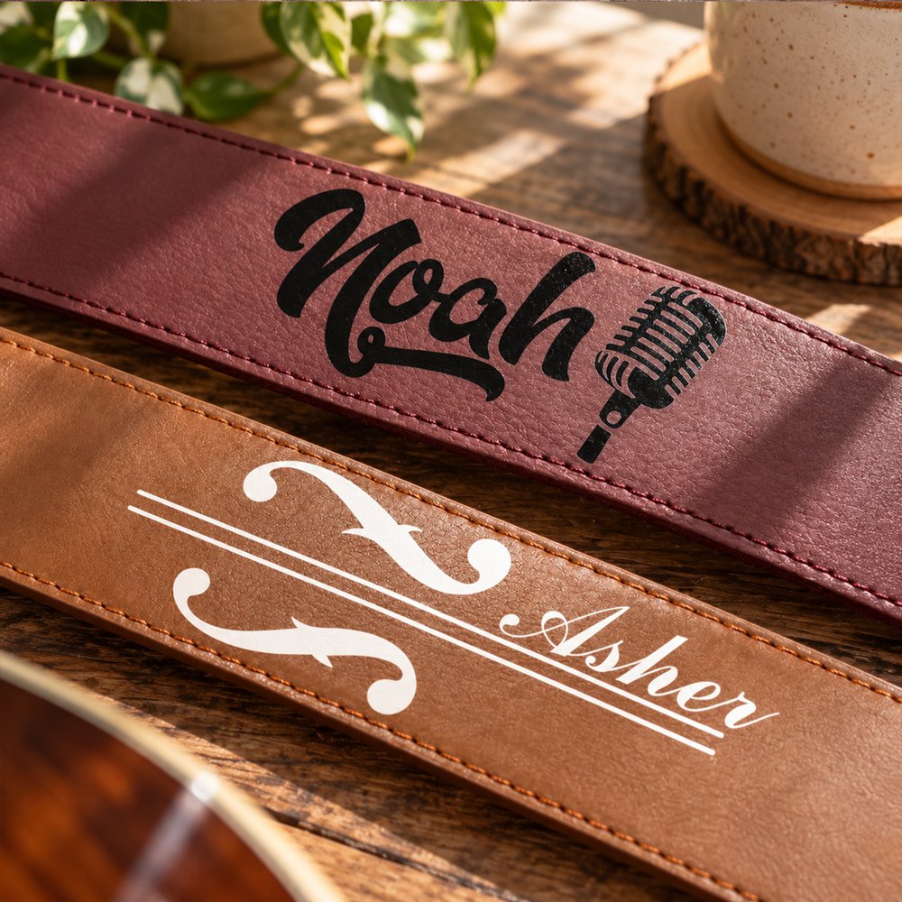 Personalised Guitar-Themed Pattern Adjustable PU Leather Guitar Strap with Name Music Accessories Birthday Gift for Guitarist Musician 7
