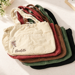 Personalised Birth Flower Large Capacity Corduroy Tote Bag with Name and Drawstring Closure Daily Use Birthday Christmas Gift for Woman Friend 3