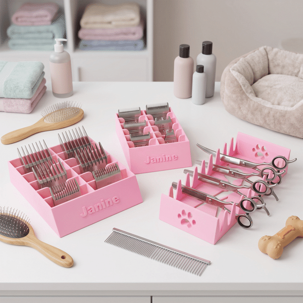 Personalised Multicolour PLA 3D Printed Pet Grooming Scissor Holder Blade Caddy Set with Text Birthday Gift for Pet Groomer