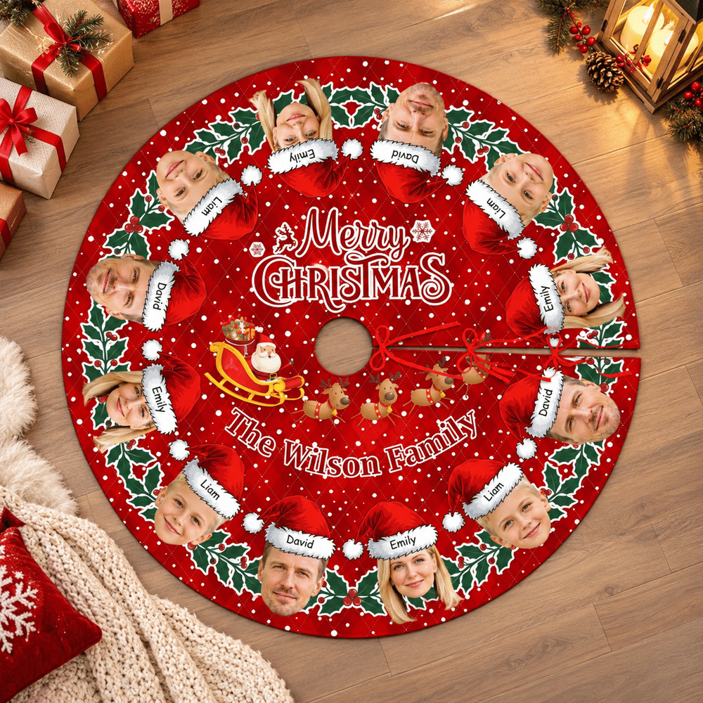 Faldón para árbol de Navidad personalizado con nombres y fotos (del 1 al 12). Decoración navideña para fiestas y el hogar. Regalo de Navidad para familiares y amigos. 6