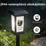 Yksilöity aurinkokennolyhty haudalle omalla valokuvalla ja tekstillä kaunis muistolyhty rakkaan läheisen muistamiseen pyhäinpäivänä 7