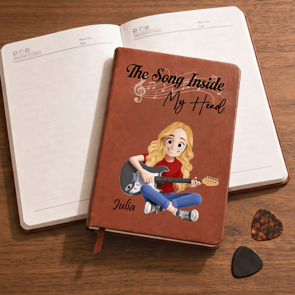 Personalized 3D-Style Character Art Music PU Leather Notebook with Name Recording Accessory Daily Use Birthday Gift for Guitar Players