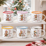Cadeau de Noël personnalisé : mug émaillé de 12 oz avec bord coloré, décoré d'une vache des Highlands et d'un flocon de neige, personnalisé au nom du destinataire – Cadeau de Noël pour garçons et filles