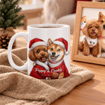 Personalized Christmas Comic Style Photo 11 oz 15 oz Ceramic Coffee Mug with Text Christmas Gift for Couple Friend Pet Owner