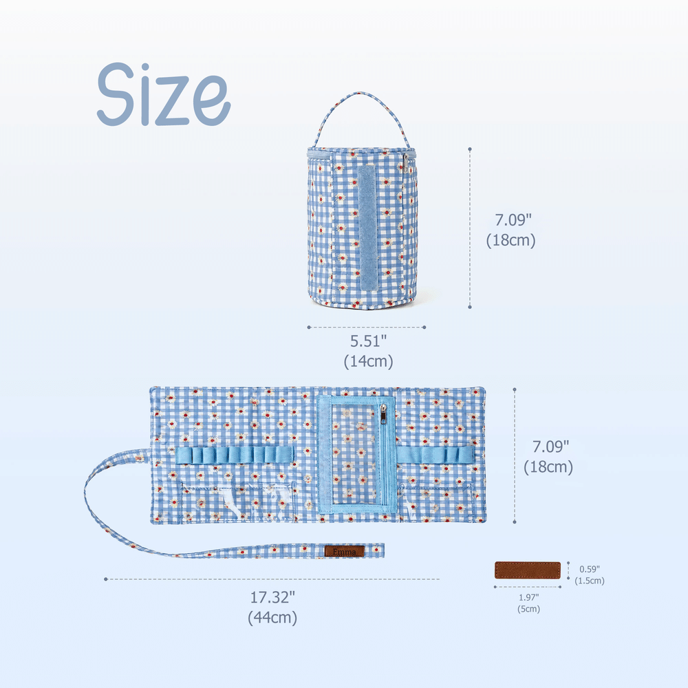 Personalized Daisy Gingham Crochet Hook Organizer Yarn Ball Storage Bag with Name and Handle Daily Use Birthday Gift for Crochet Lovers Women 10
