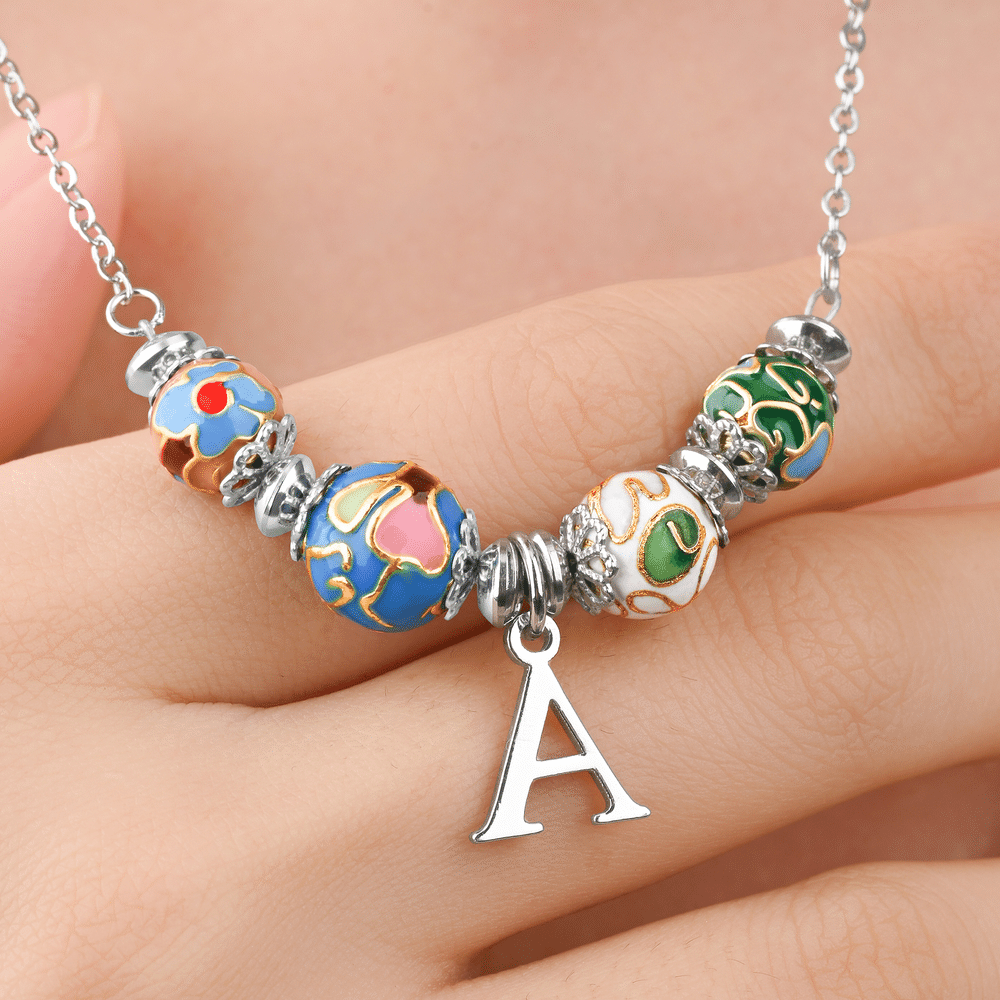 Collier personnalisable en argent sterling, style bohème rétro, coloré, émaillé, à motifs floraux et perles ajustables, avec pendentif initiale – Cadeau d'anniversaire ou de fête pour femme 4