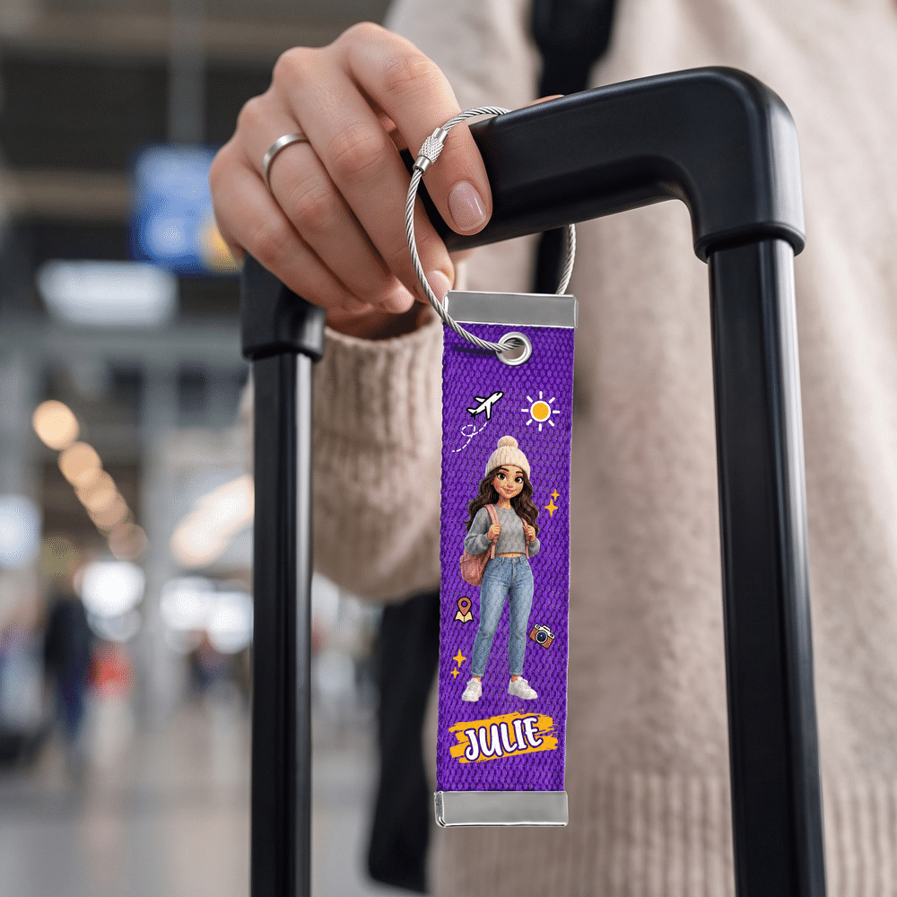 Personlig, slitstark bagagetag med 3D-effekt, tecknad figur och foto samt namn – perfekt för resor och som födelsedagspresent till resenärer och studenter 8