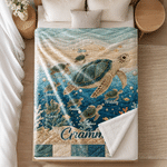 Personalised Sea Turtle Family Quilt-Effect Soft Throw Blanket with Title and 1-10 Names Home Decor Birthday Christmas Gift for Mum Gran Family 7
