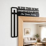 Personalized Cross Jesus Bless This New Home Doorframe Hanging Sign with Text Wall Decor Daily Use Housewarming Gift for Friends Christians
