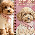 Personalized Watercolor Style Pet Photo 2027-2029 Monthly Planner Spiral Notebook with Name Monthly Planning Pages Birthday Gift for Pet Lover Owner
