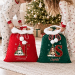 Personalised 3D-Effect Artwork Cartoon Character Photo Velvet Pom-Pom Santa Sack Gift Bag with Name Holiday Decor Christmas Gift for Kids Family 3