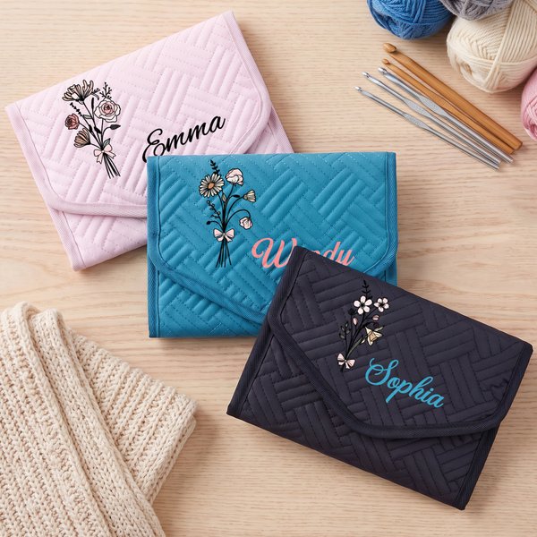 Personalised Minimalist Birth Flower Crochet Hook Organiser with Name Knitting Accessories Birthday Gift for Mum Gran Crochet Enthusiast