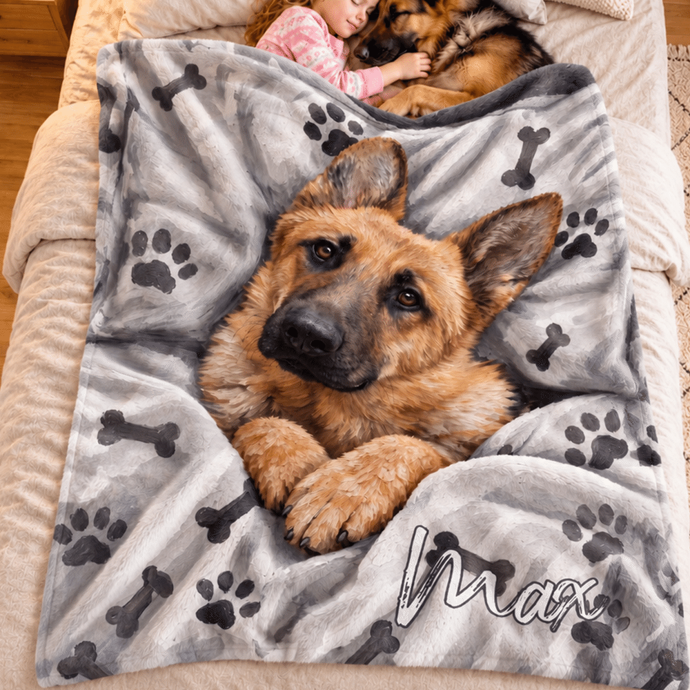 Personalized Oil Painting Style Pet Photo Soft Throw Blanket with Name Home Decor Birthday Christmas Gift for Dog Cat Pet Owner Lover 4