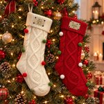 Personalized Reindeer Antler Mountain Initial Name Patch Knit Christmas Stocking with Colorful Pom-Poms Christmas Gift for Family Kids
