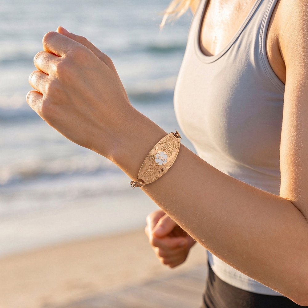 Pulsera de identificación médica personalizada con alas de ángel y información médica grabada; regalo de cumpleaños para situaciones de emergencia y primeros auxilios, ideal para personas con diabetes, alergias o epilepsia 6