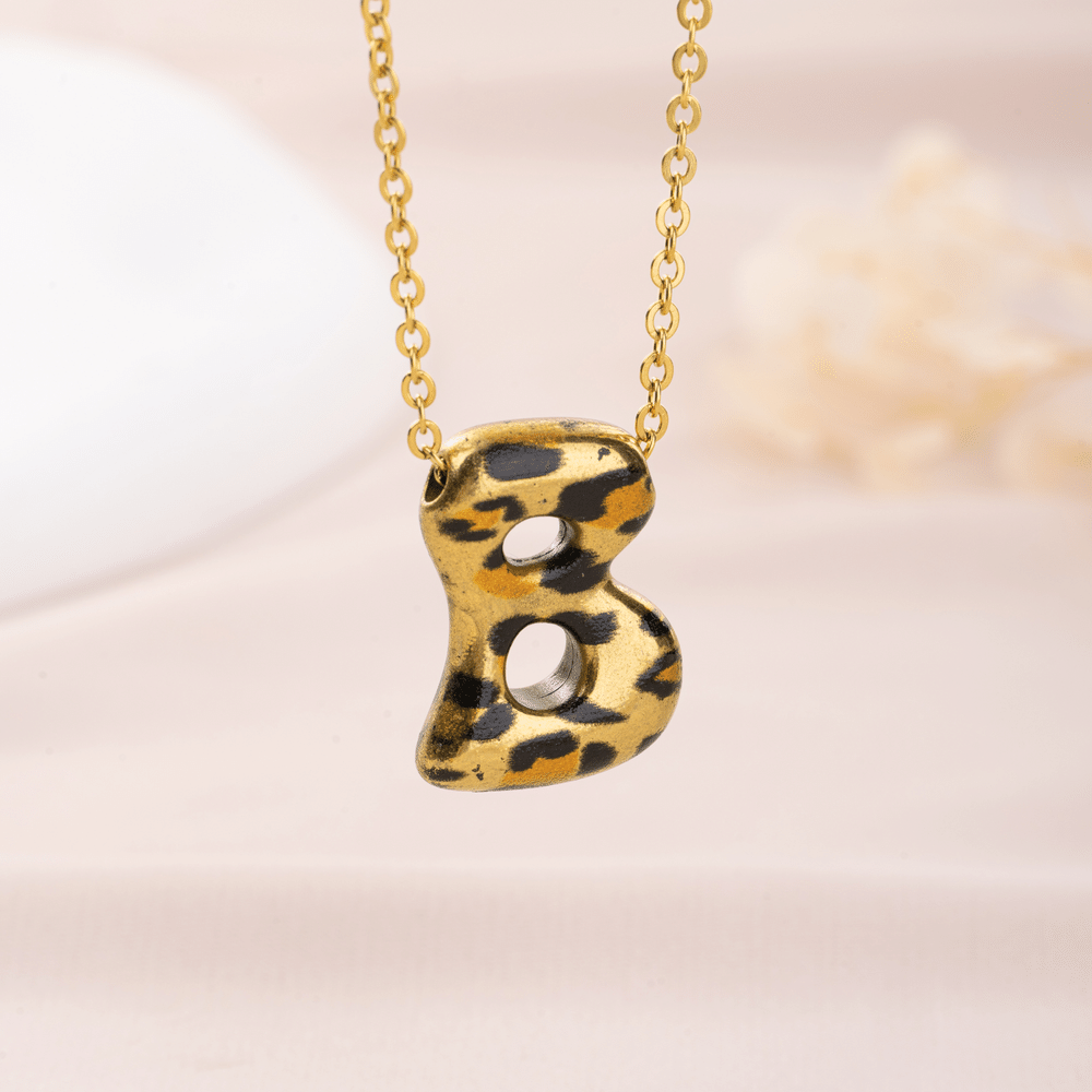 Personalised Trendy Y2K Leopard Print 3D Bubble Letter Necklace with Name Daily Wear Birthday Gift for Women Teen Girls 3