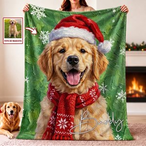 Manta personalizada suave con foto de mascota y nombre, estilo pintura al óleo - regalo de Navidad para amantes de mascotas