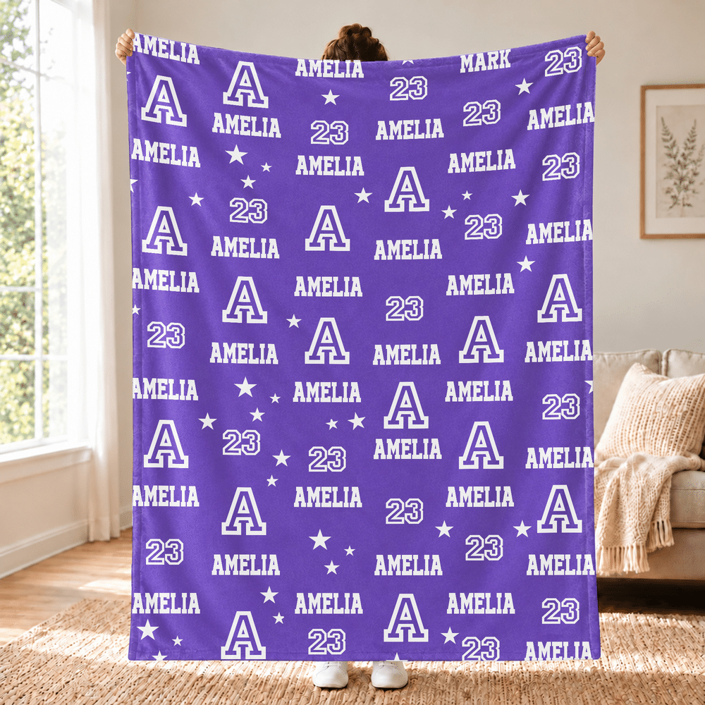 Personalized Star Paw Print Word Cloud Soft Throw Blanket with Initial Name and Number Home Decor Birthday Christmas Gift for Kids Family Friends 1